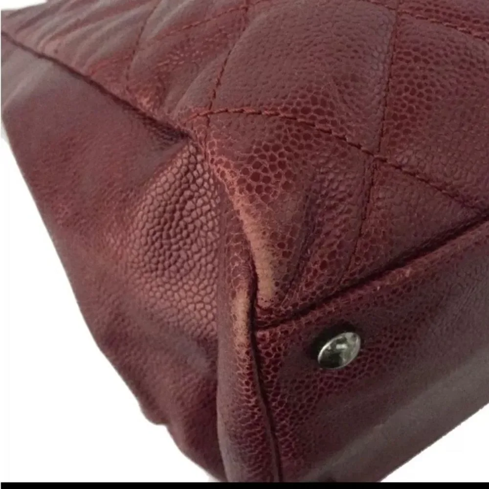 Auth Chanel Quilted Matelasse CC Charm Caviar City Shopper Tote Bag Bordeaux